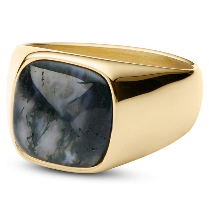 Len Goudkleurige Gravel Ring met Mosagaat