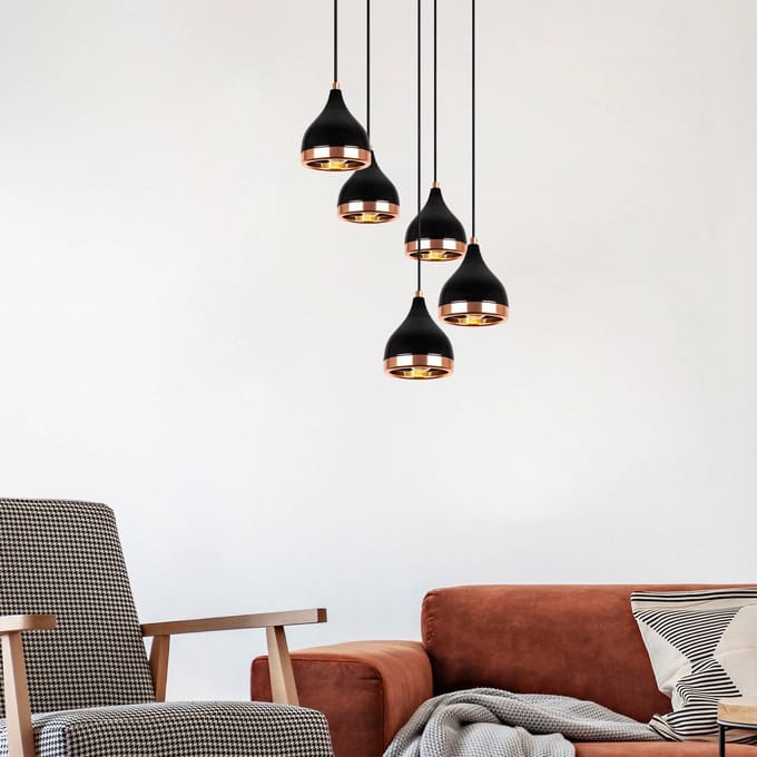 Opviq Hanglamp Yildo 7005 zwart/koper metaal 5-lamps rond
