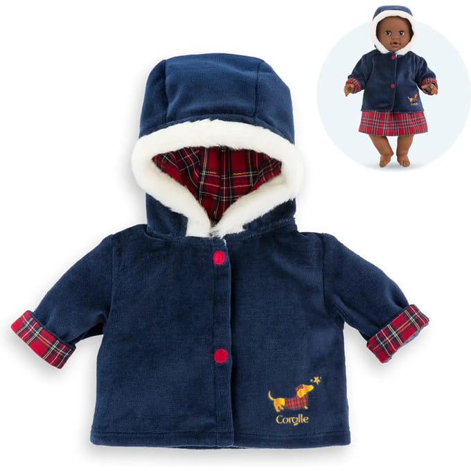 Corolle babypop winterjas - donkerblauw, bontkraag, 36cm poppen.