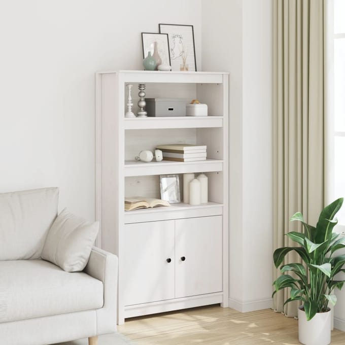 vidaXL - Hoge - kast - 80x35x154 - cm - massief - grenenhout - wit