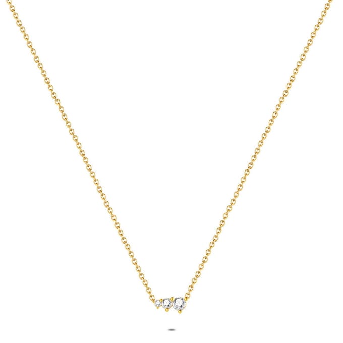 Twice As Nice Halsketting in goudkleurig edelstaal, 3 kristallen 40cm+5cm