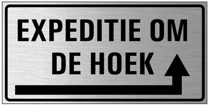 Expeditie om de hoek bord rechts, geborsteld aluminium 200 x 100 mm