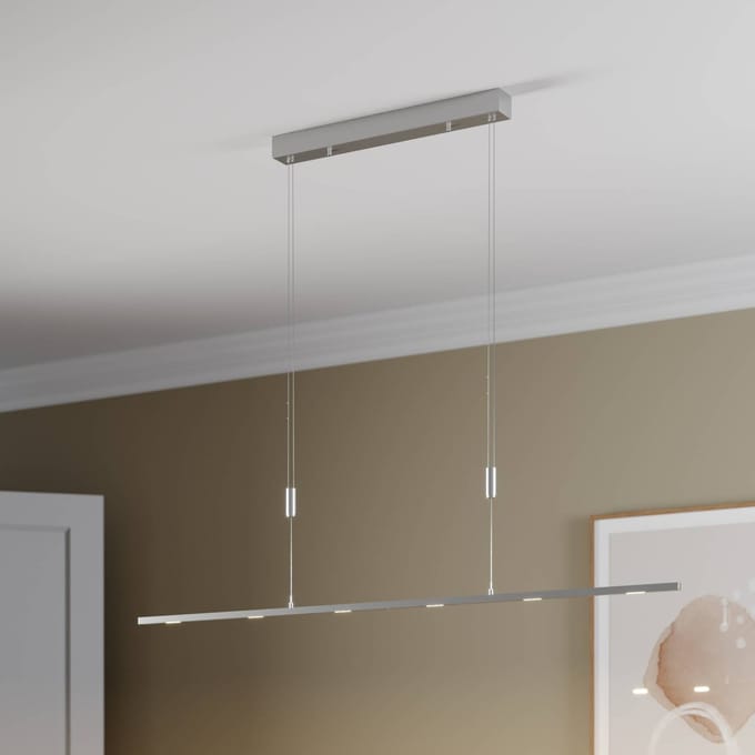 Lucande LED hanglamp Arnik, 140 cm, nikkelkleurig, dimbaar