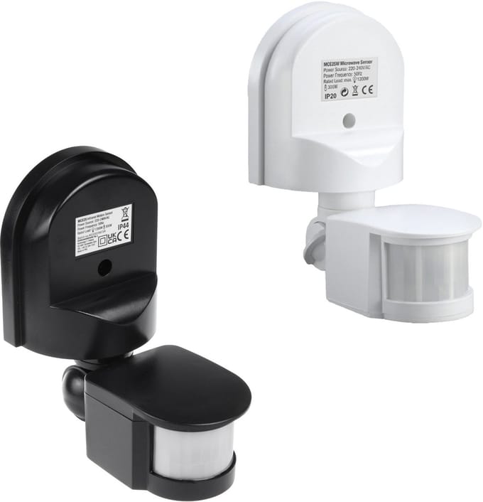 Maclean - Set van 2 stuks - bewegings- en schemersensor voor wandmontage, 180°, max. 1200W, zwart-wit, MCE25