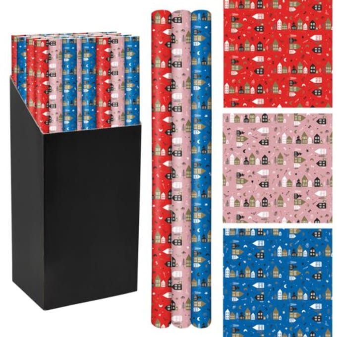 Cadeaupapier sinterklaas, formaat: 200 x 70 cm, huisjes assorti