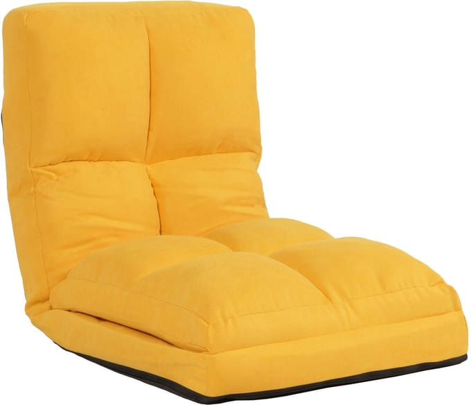 Vloer fauteuil MCW-N45, slaap fauteuil opklapbare fauteuil functionele fauteuil, slaapfunctie opvouwbaar stalen frame fluweel ~ geel
