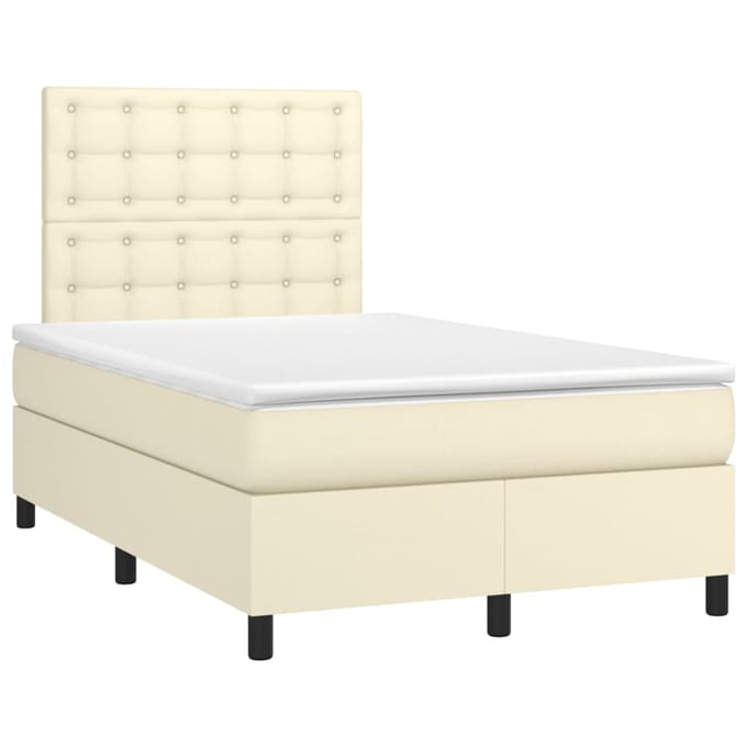 vidaXL - Boxspring - met - matras - en - LED - kunstleer - crèmekleurig - 120x200 - cm
