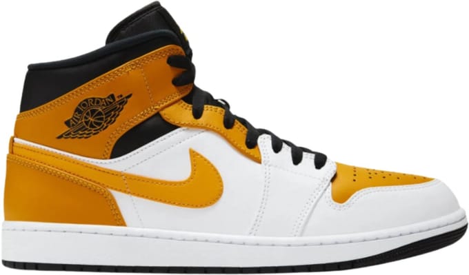 Air Jordan 1 Mid - Maat 45 - White/Black/University Gold / Wit Zwart - Air Jordan 1 - Lifestyle - Heren Sneakers voor Mannen