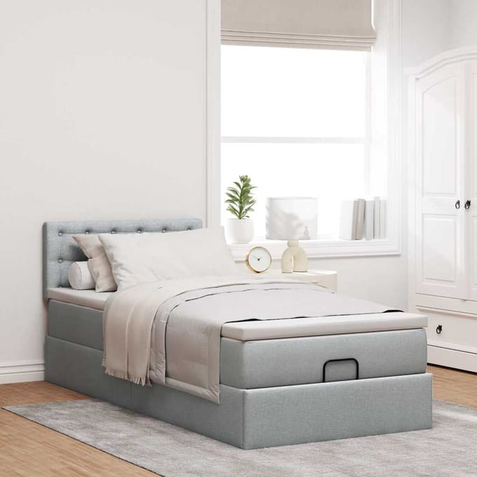 vidaXL - Bed - met - matras - 100x200 - cm - stof - lichtgrijs