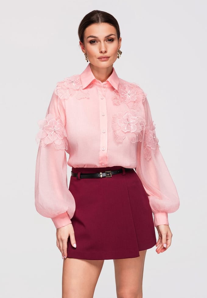 OMBRE Overhemd - Loose Fit - Lange Mouw - Knopen Roze L