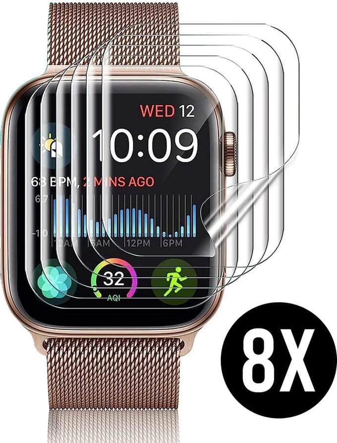 Screenprotector geschikt voor Apple Watch Series 4 / 5 / 6 / SE - 44 mm Screen Protector - 8 Stuks