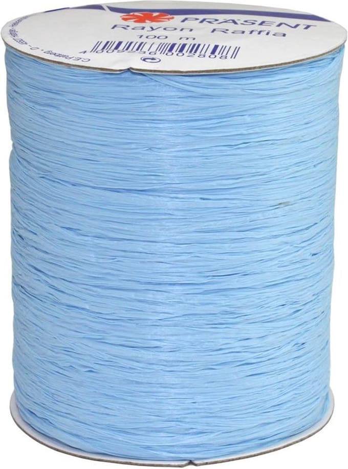 Raffia 100m. style hemelsblauw Lichtblauw afbreekbaar lint Baby Blue / 100m Spoel /