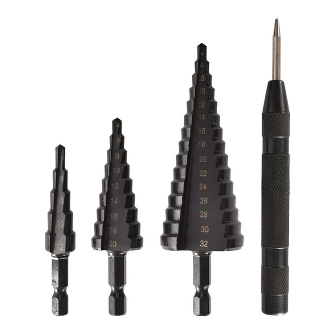 4PCS HSS Cobalt Stappenboorset Praktische Zwarte Nitride Gecoate Metaalboorbits Kit voor 4PCS