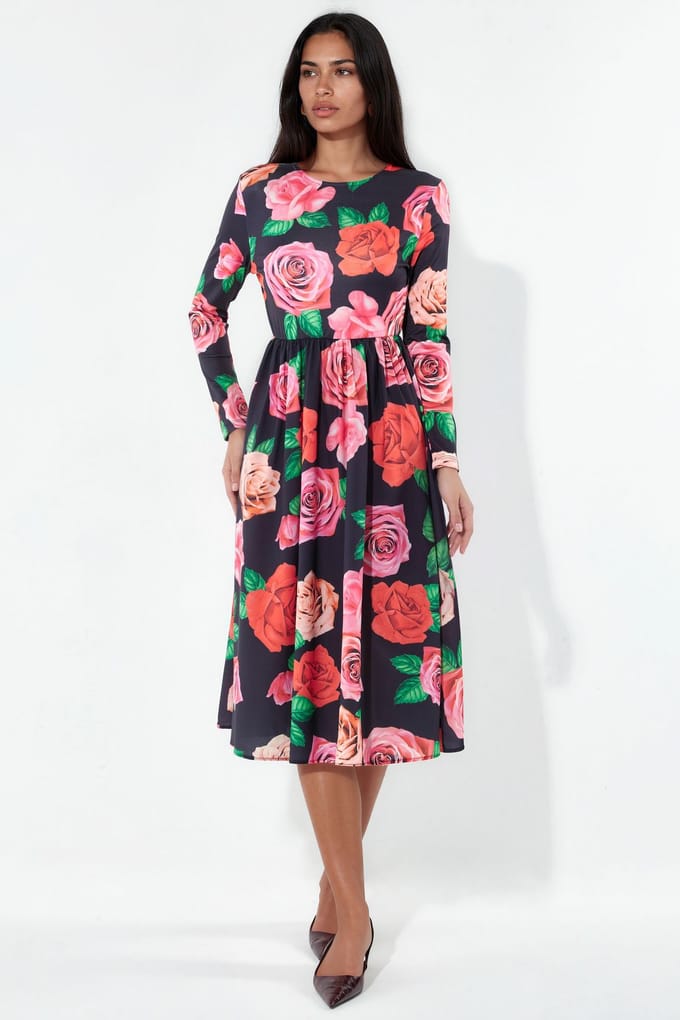 Bloemen Geknoopte Midi Skater Jurk