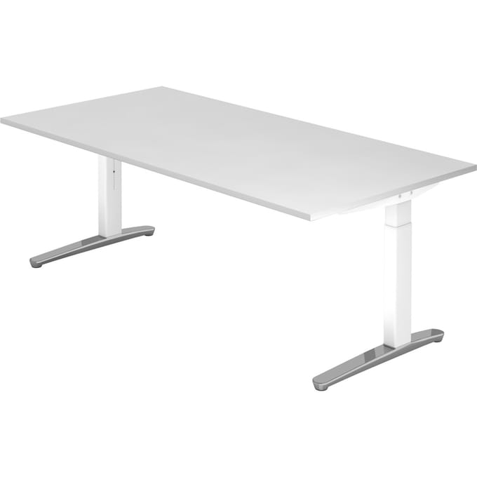 Bureautafel TOPAS LINE, handmatig in hoogte verstelbaar, B 2000 mm, wit/wit/aluminium gepolijst