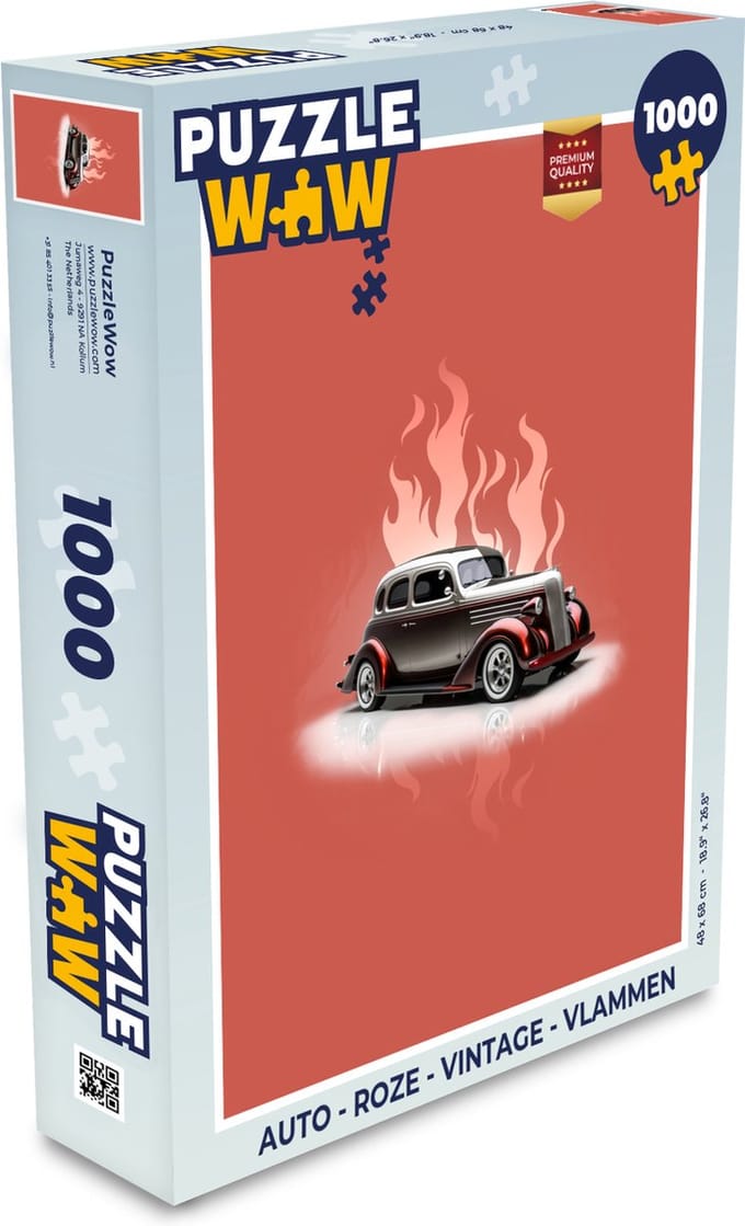 Puzzel Auto - Roze - Vintage - Vlammen - Legpuzzel - Puzzel 1000 stukjes volwassenen
