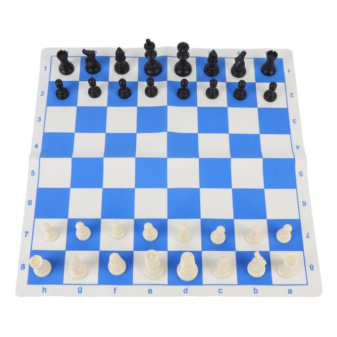 Jeu d'échecs de table Hauteur 75 mm Velours PU artificiel 42 cm Bleu et blanc Jeu d'échecs pour white