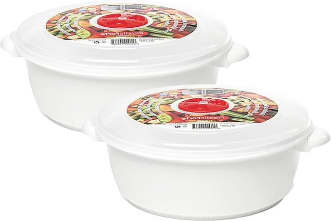 PlasticForte Magnetronschaal - 2x - deksel/ventiel - 2 liter - wit - kunststof - BPA vrij