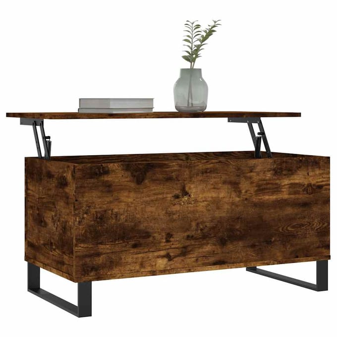 vidaXL - Salontafel - 90x44,5x45 - cm - bewerkt - hout - gerookt - eikenkleurig