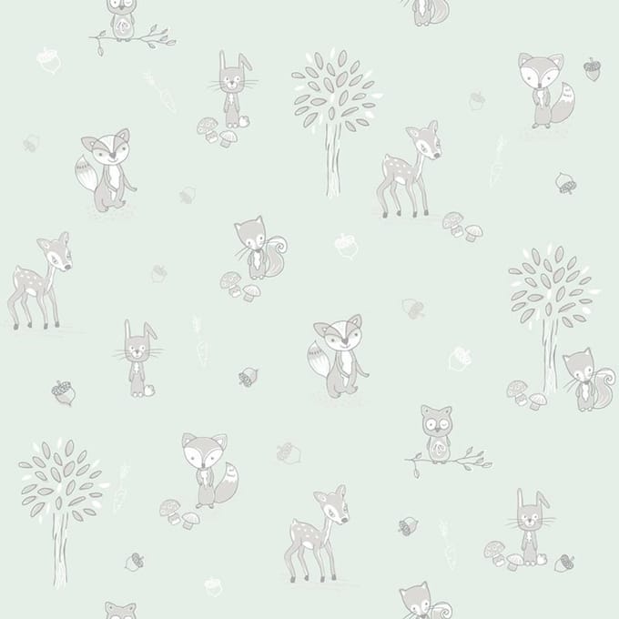 INGK Behang - Puck & Rose - Kinderbehang - Dieren Groen