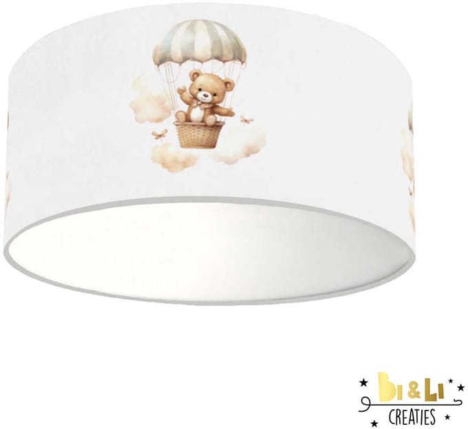 Plafondlamp Beer met parachute blauwgrijs-sfeerverlichting-kinderkamer-incl diffuser-beer-incl plafondfitting