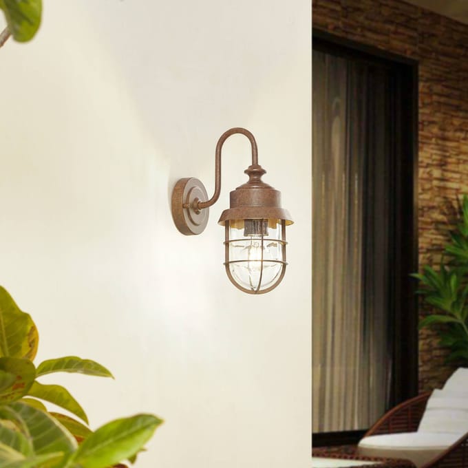 Lindby - Wandlamp buiten - 1licht - Staal, glas - H: 31 cm - E27 - roestkleurig, transparant