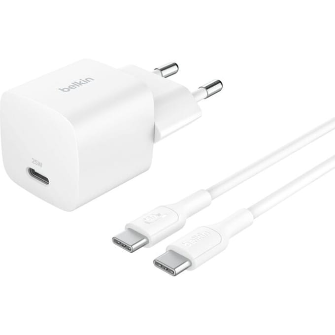 Belkin BoostCharge power adapter - PPS technology - 24 pin USB-C - 25 Watt - with USB-C cable (1m)