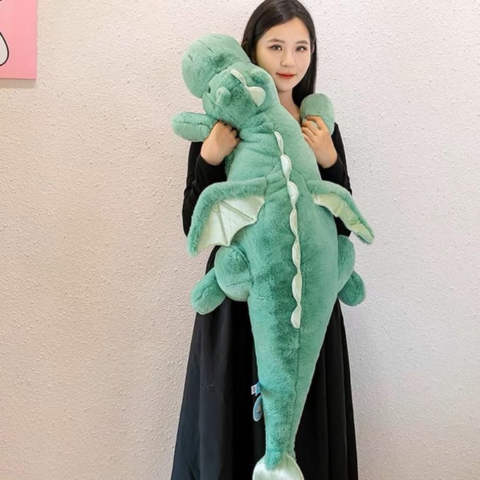 Grote Drakenknuffel - Pluche Dier Kussen - Ontspanning en Decoratie - Extra Groot formaat - 130 cm Lengte - Groen