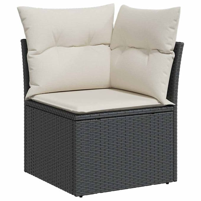vidaXL - Tuinhoekbank - met - kussens - poly - rattan - zwart