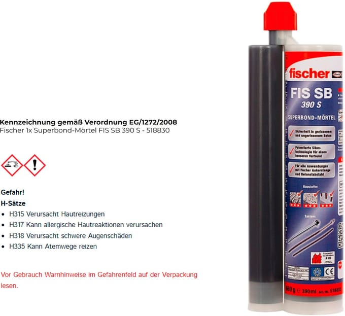 Fischer 1x Superbond-mortel FIS SB 390 S - 518830