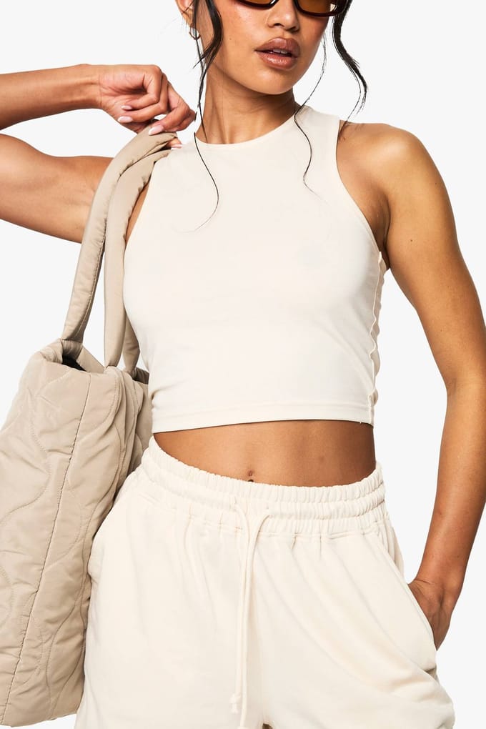 boohoo Dames Racer Crop Top en Short Set | Steen | Maat: XS