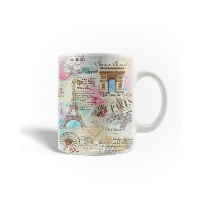 Mug en Céramique - La tour Eiffel - 30cl - Blanc - Compatible lave-vaisselle - Rond
