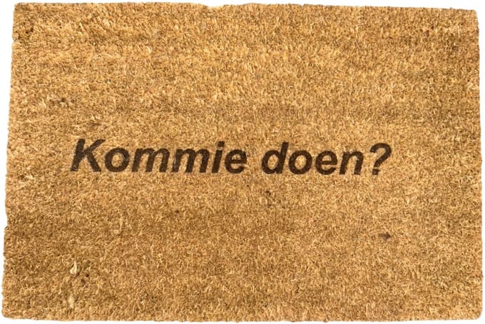 Deurmat met tekst - Deurmat kokos - Deurmat binnen - Kommie doen? - 40x60 cm - Bruin