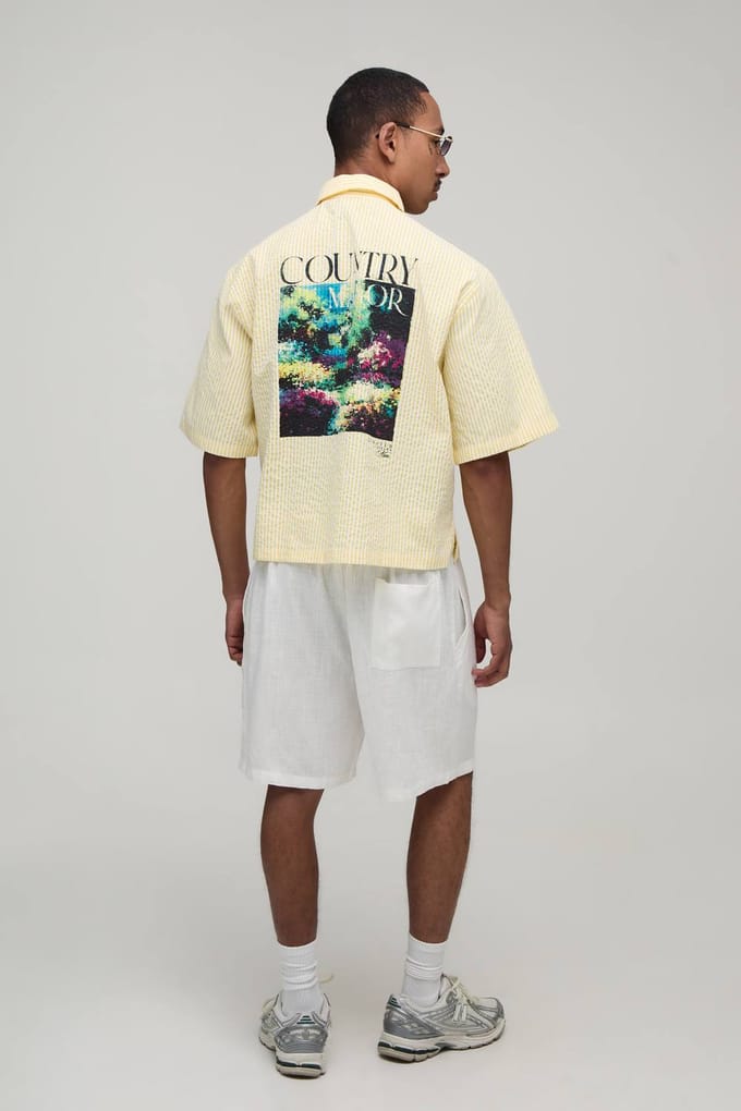 Oversized Korte Mouw Poplin Gestreept Poloshirt | Yellow | Size Large