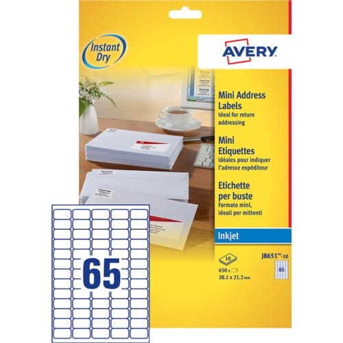 Etiket avery j8651-10 38.1x21.2mm wit 650 Etiketten