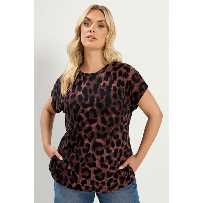Yours Bruin Tshirt Met Luipaardprint Size 42