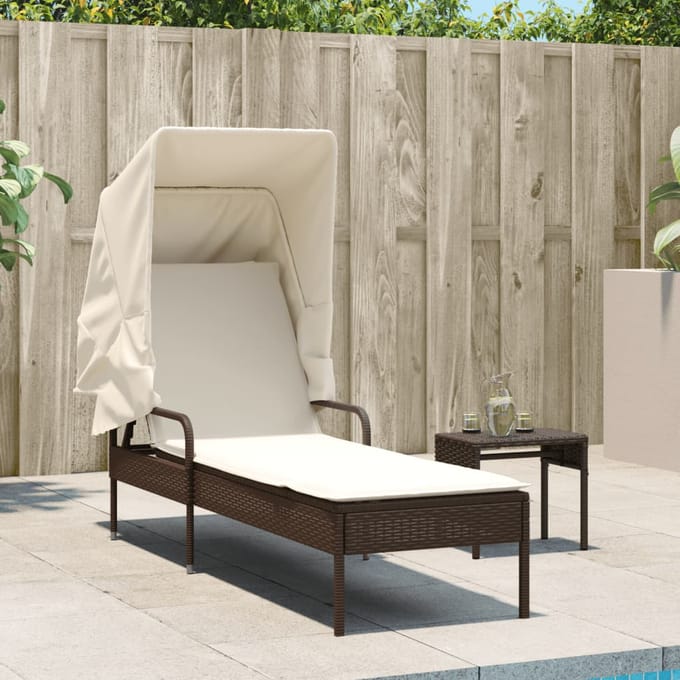 vidaXL - Ligbed - met - luifel - poly - rattan - bruin