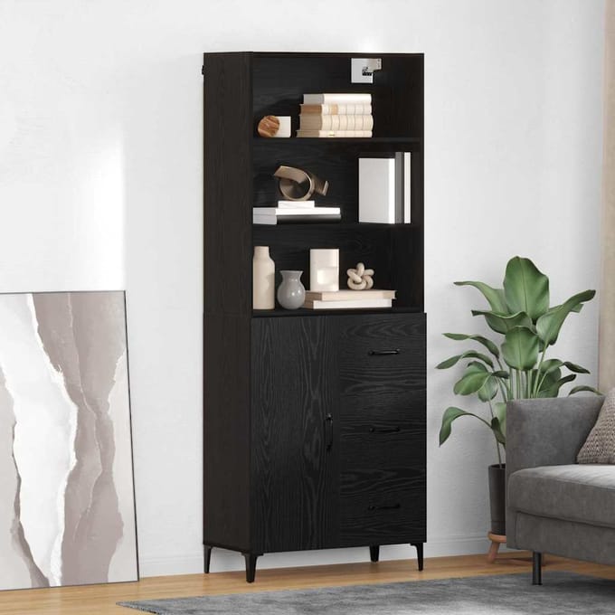 vidaXL - Highboard - Zwart - Eiken - 69,5 - x - 34 - x - 180 - cm - Bewerkt - hout