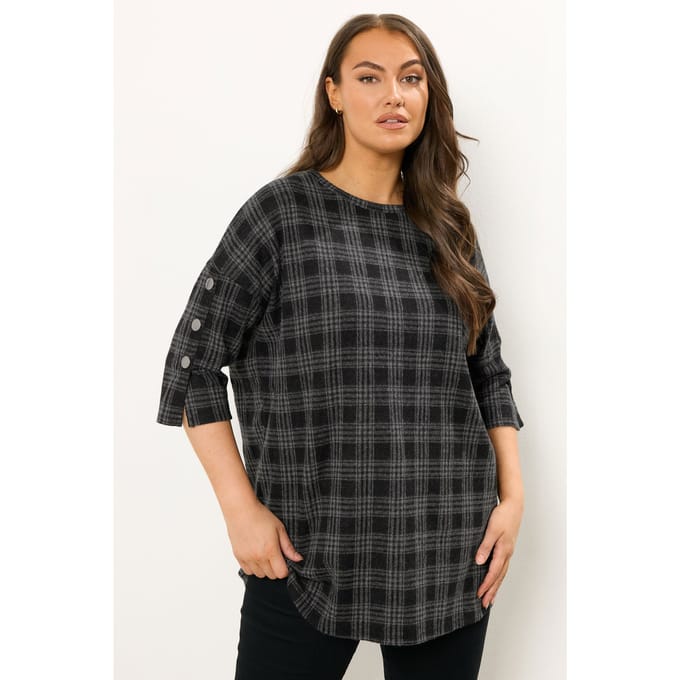 Yours Grey Check Print Button Top Size 50-52