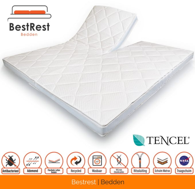 Topdekmatras -200x210 - (MET SPLIT) Split Topper - Traagschuim - Topmatras - Circa 12cm - Memoryfoam - Tencel Hoes - BestRest Bedden® - Ergonomisch