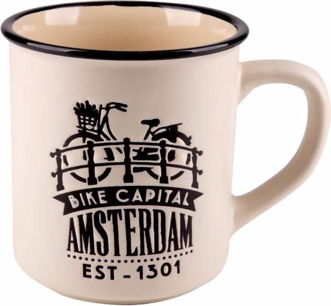 Mok - Beker Amsterdam - Creme - 300 Ml - Keramiek - Souvenir - Een Stuk - Relatiegeschenk