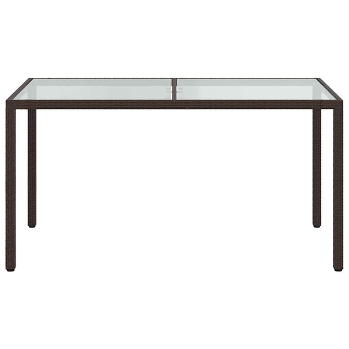 vidaXL - Tuintafel - 150x90x75 - cm - gehard - glas - en - poly - rattan - bruin