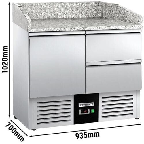 GGM Gastro Pizzakühltisch PREMIUM - 935x700mm - 1 Tür & 2 Schubladen Zilver