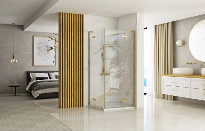 Rea Hugo Double Brush Gold 100X100 - 200 cm - Douchecabine - Vierkant - Geborsteld Goud