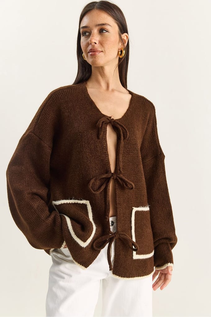 Oversized Gebreide Cardigan met Striksluiting