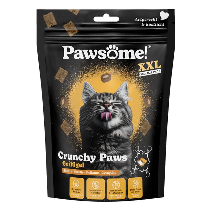 Voordeelpak: 3x150g Pawsome Crunchy Paws gevogelte kattensnacks