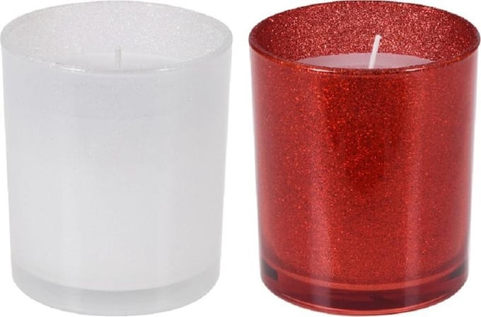 Kaars- glas - glitterglas - kaarsen set - kerst - kerstverlichting - kerstcadeau - per 4 stuks