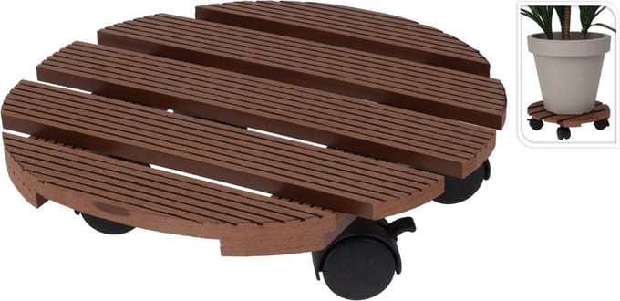 Pro Garden Plantentrolley - hout - bruin - rond - D29 cm - 100 kilo