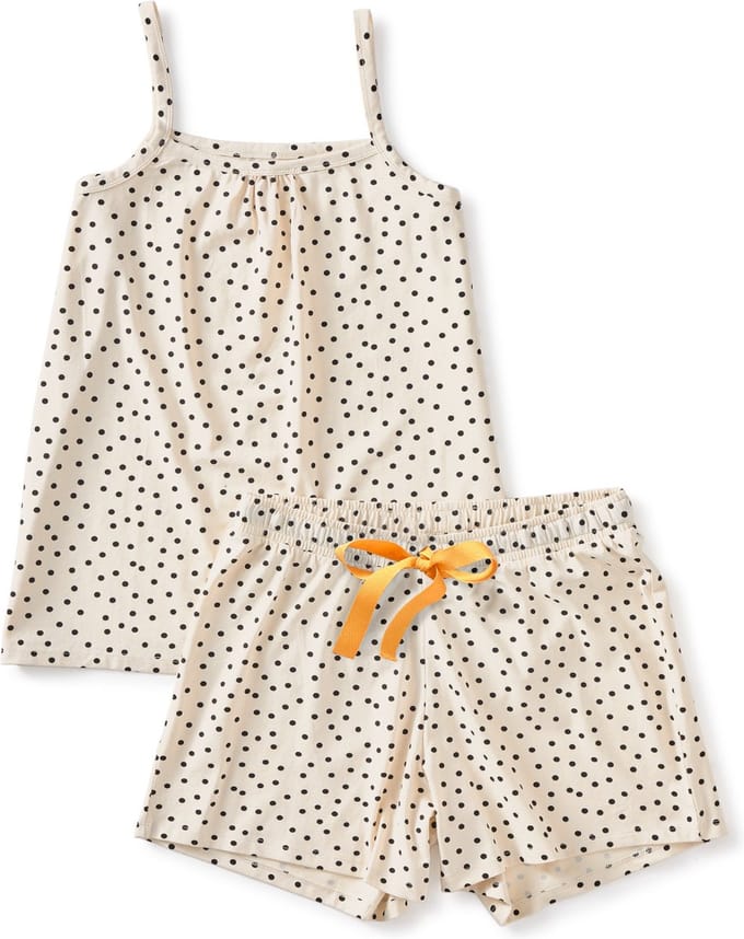 Little Label Pyjama Dames Maat S/36-38 - off white, zwart - Gestipt - Shortama - Zachte BIO Katoen