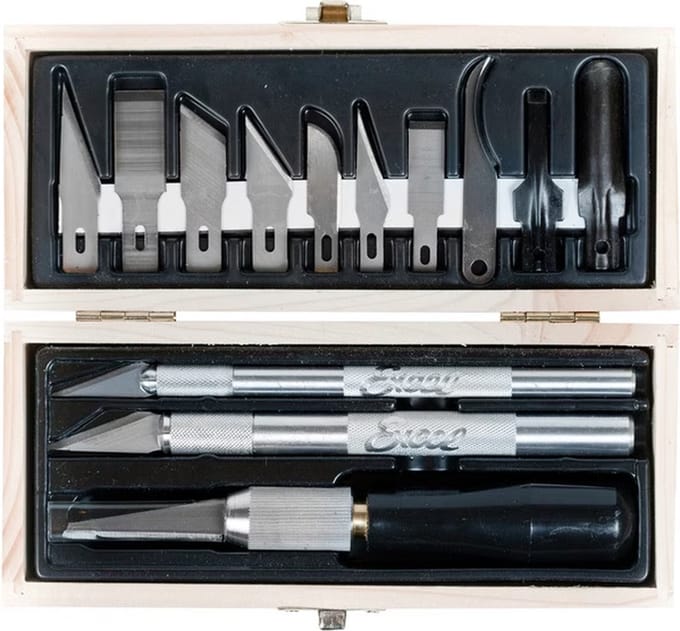 Excel Modelbouwdecoratie - 44290 Professionele Set - K1, K2 en K7 Messen - 11 Mesjes - 2 Gutsen Gereedschap
